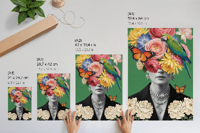 Impressão em tela Flores, pássaros, borboletas, figuras elegantes, surrealismo