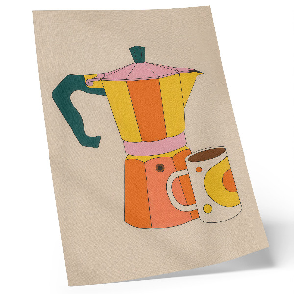 Arte de parede Bule e caneca geométricos, em cores vibrantes e otimistas.