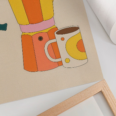 Arte de parede Bule e caneca geométricos, em cores vibrantes e otimistas.