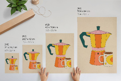 Arte de parede Bule e caneca geométricos, em cores vibrantes e otimistas.