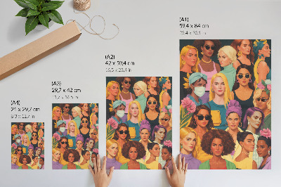 Poster para cozinha Retratos coloridos de mulheres com diversos penteados da moda.