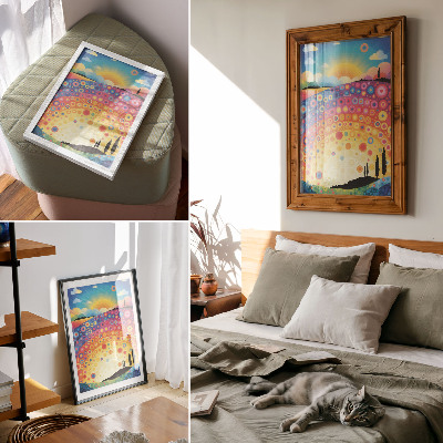 Arte de parede Círculos vibrantes de arco-íris contra o pano de fundo do pôr do sol.