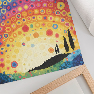 Arte de parede Círculos vibrantes de arco-íris contra o pano de fundo do pôr do sol.