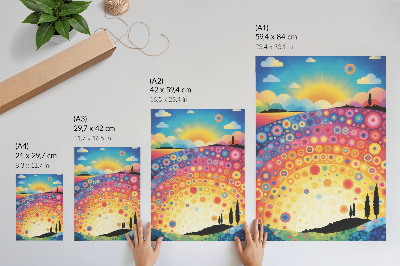 Arte de parede Círculos vibrantes de arco-íris contra o pano de fundo do pôr do sol.
