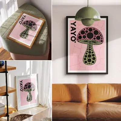 Poster para cozinha com estampa de geometria de cogumelos moderna