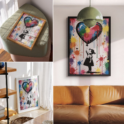 Impressão em tela Figura em preto e branco com um coração de grafite colorido