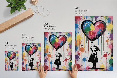 Impressão em tela Figura em preto e branco com um coração de grafite colorido