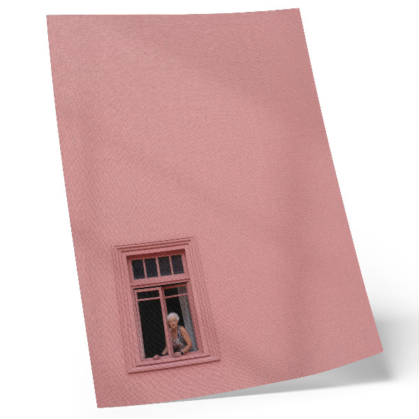 Poster para cozinha Parede rosa com uma figura de janela