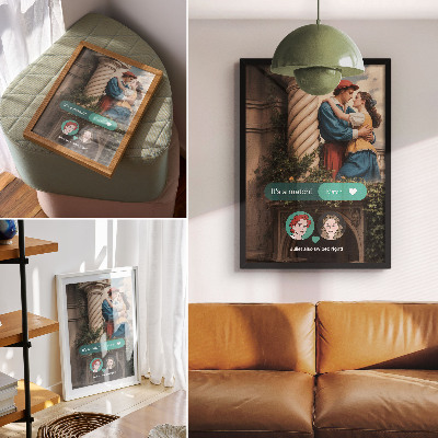 Poster decorativo Cena de amor em atmosfera clássica com arranjo verde