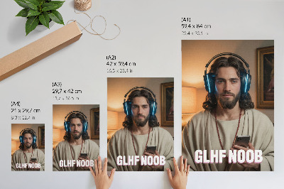 Arte de parede Homem de fones de ouvido, smartphone, inscrição de rosário