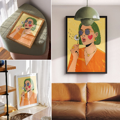 Poster para cozinha Ilustração pop art com cabelo verde