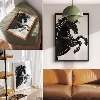 Poster decorativo com contraste em preto e branco e estilo moderno dinâmico