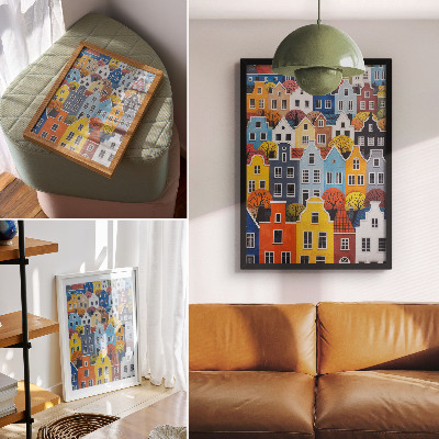 Impressão em tela Casas de apartamentos coloridas de diferentes formas e cores em harmonia
