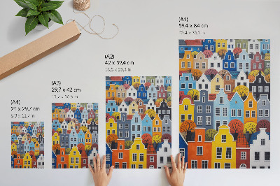 Impressão em tela Casas de apartamentos coloridas de diferentes formas e cores em harmonia