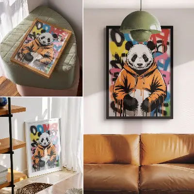 Arte de parede panda com moletom em estilo grafitado urbano