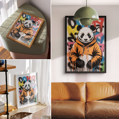 Arte de parede Panda com moletom grafitado, estilo urbano