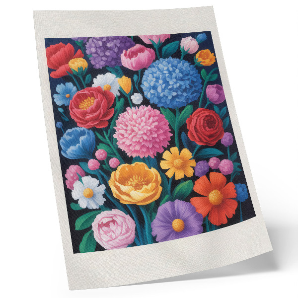 Poster decorativo Ilustração de flores coloridas em fundo verde