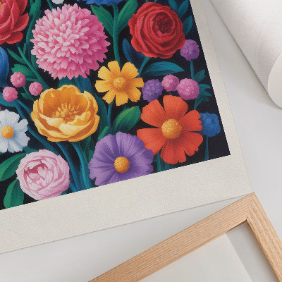 Poster decorativo Ilustração de flores coloridas em fundo verde