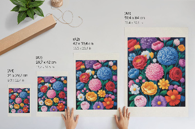 Poster decorativo Ilustração de flores coloridas em fundo verde