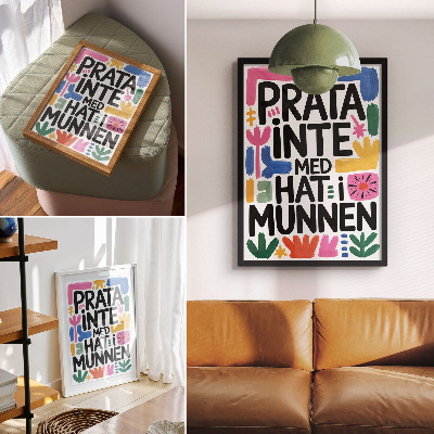 Impressão em tela Letras pretas com traços coloridos em estilo moderno