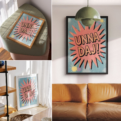 Arte de parede Cores vibrantes e letras contrastantes.