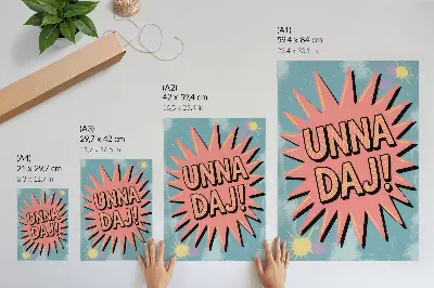 Arte de parede com cores vibrantes e letras contrastantes