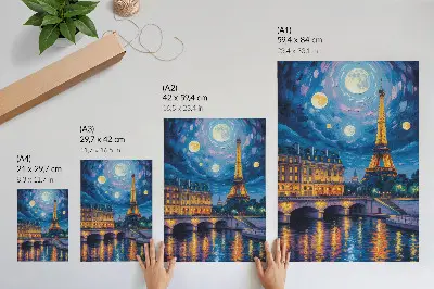 Poster para cozinha Paris à noite com a lua cheia e a Torre Eiffel