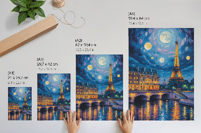 Poster para cozinha Paris à noite, lua cheia, Torre Eiffel