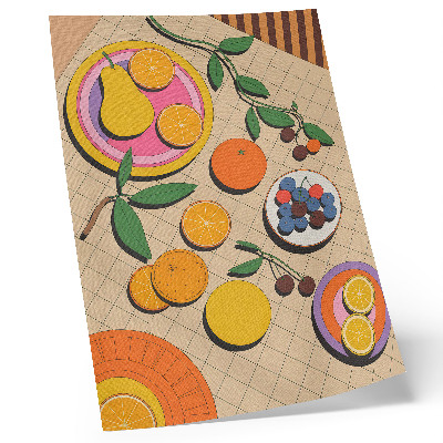 Poster para cozinha Uma composição dinâmica de frutas sobre um fundo geométrico.