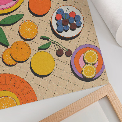 Poster para cozinha Uma composição dinâmica de frutas sobre um fundo geométrico.