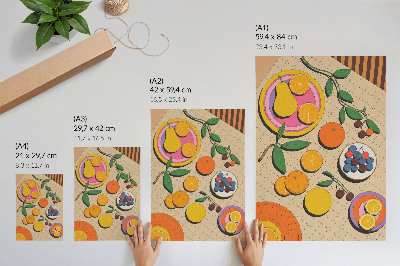 Poster para cozinha Uma composição dinâmica de frutas sobre um fundo geométrico.