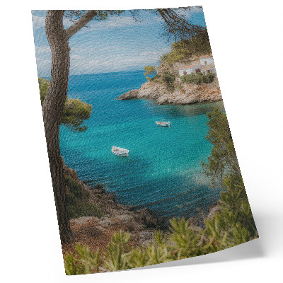 Impressão em tela Uma baía com barcos e uma casa em uma paisagem pitoresca.