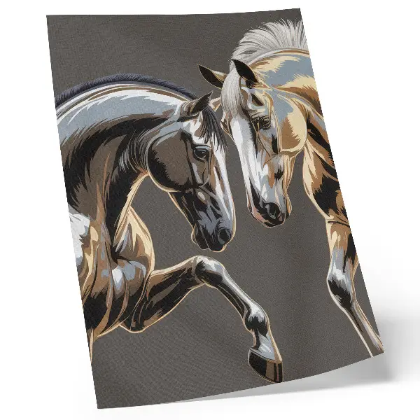 Arte de parede cavalos contrastantes em fundo escuro