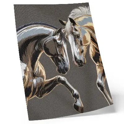 Arte de parede cavalos contrastantes em fundo escuro