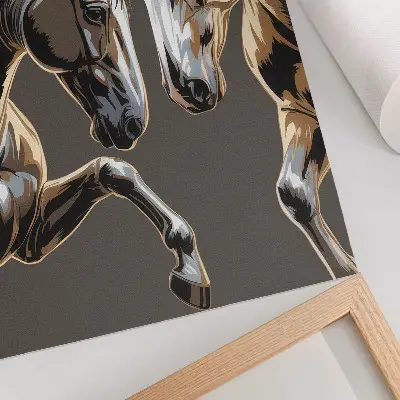 Arte de parede cavalos contrastantes em fundo escuro
