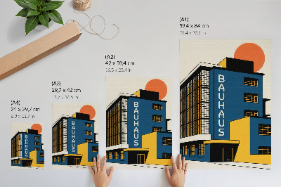 Impressão em tela Edifício Bauhaus azul-marinho com detalhes em amarelo e um toque de modernidade.