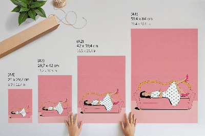 Arte de parede Cena de relaxamento tranquilo com mulher em sofá rosa