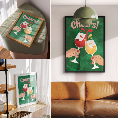 Poster para cozinha Óculos coloridos em fundo verde, estilo dinâmico