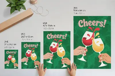 Poster para cozinha óculos coloridos em fundo verde com estilo dinâmico