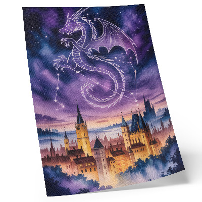 Poster decorativo Mundo de fantasia, castelo de dragão, céu, estrelas, espaço