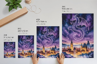 Poster decorativo Mundo de fantasia, castelo de dragão, céu, estrelas, espaço