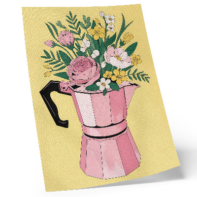 Poster para cozinha Ilustração moderna com uma cafeteira rosa.