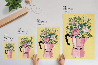 Poster para cozinha Ilustração moderna com uma cafeteira rosa.