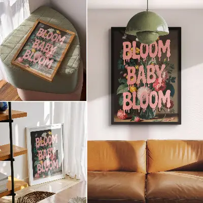 Poster decorativo Flores com inscrição rosa energia positiva