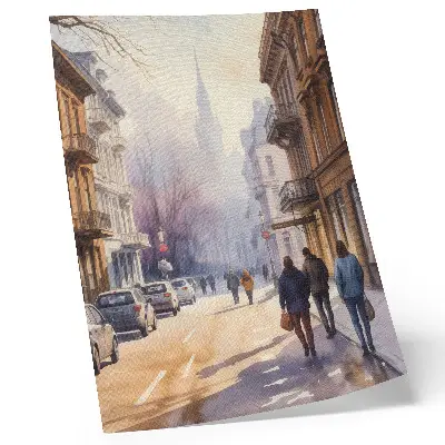 Impressão em tela rua da cidade com árvores no inverno sob atmosfera tranquila