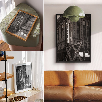 Poster para cozinha Arquitetura em preto e branco com luzes de néon de hotel.