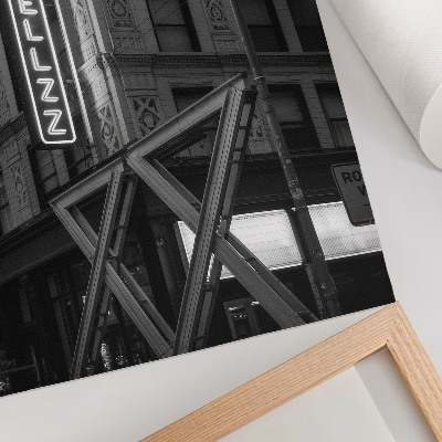 Poster para cozinha Arquitetura em preto e branco com luzes de néon de hotel.