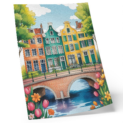 Poster decorativo Prédios de apartamentos coloridos à beira do canal, estilo ilustrativo