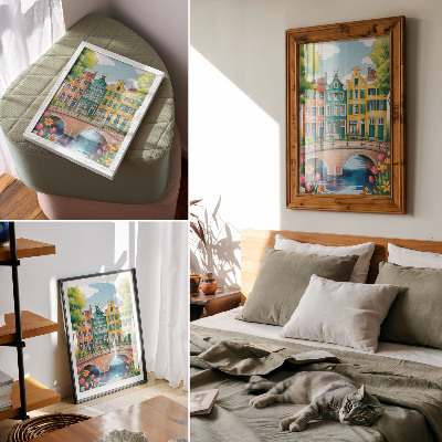 Poster decorativo Prédios de apartamentos coloridos à beira do canal, estilo ilustrativo