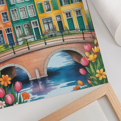 Poster decorativo Prédios de apartamentos coloridos à beira do canal, estilo ilustrativo